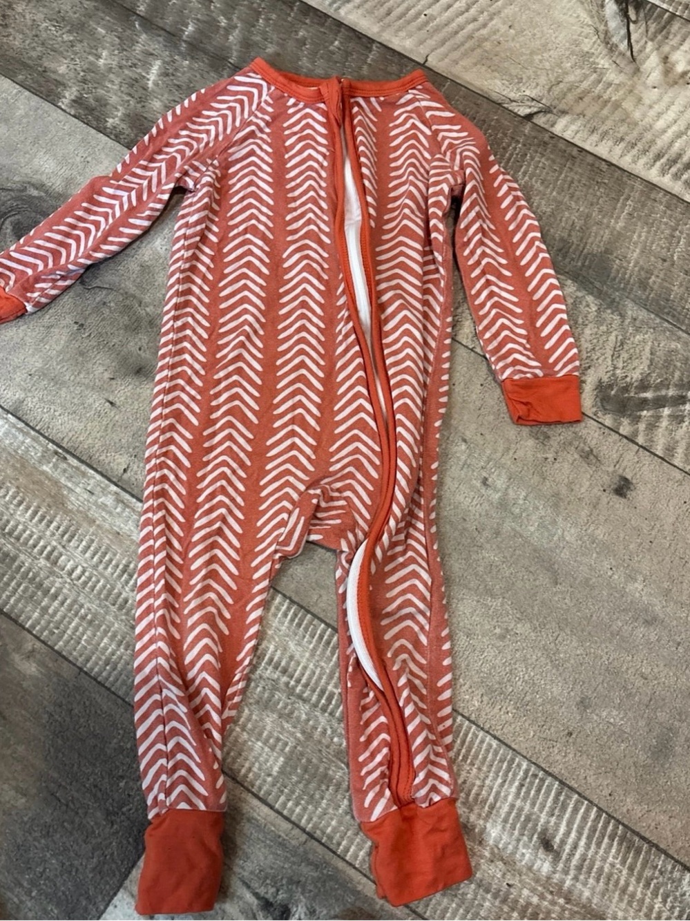 Kids One-Piece Zip Sleeper in Rust Chevron